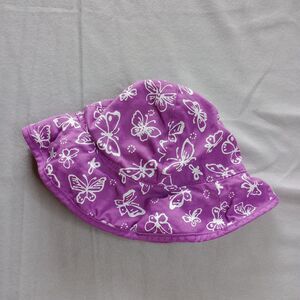 Cotton Purple Bucket Sun Hat Reversible Butterfly Summer Beach Youth Girls